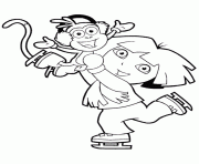 Printable dora ice skating winter kids coloring pages